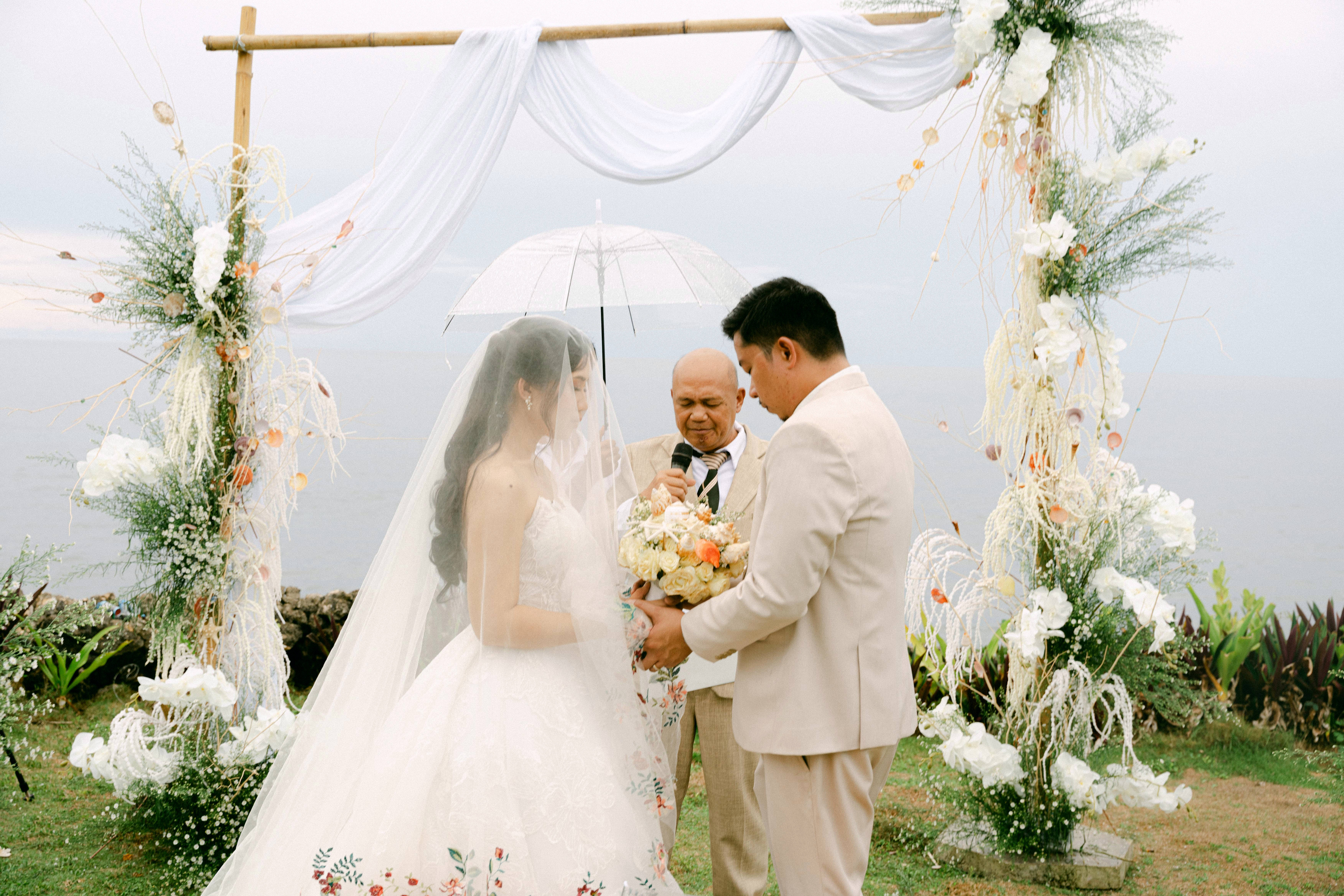 Wedding ceremony on the clifftop lawn